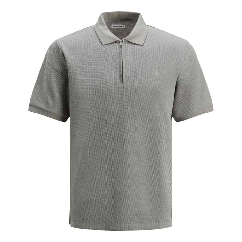 Jack And Jones Mens Textured Zip Neck Short-Sleeved Polo Shirt / Ultimate Grey